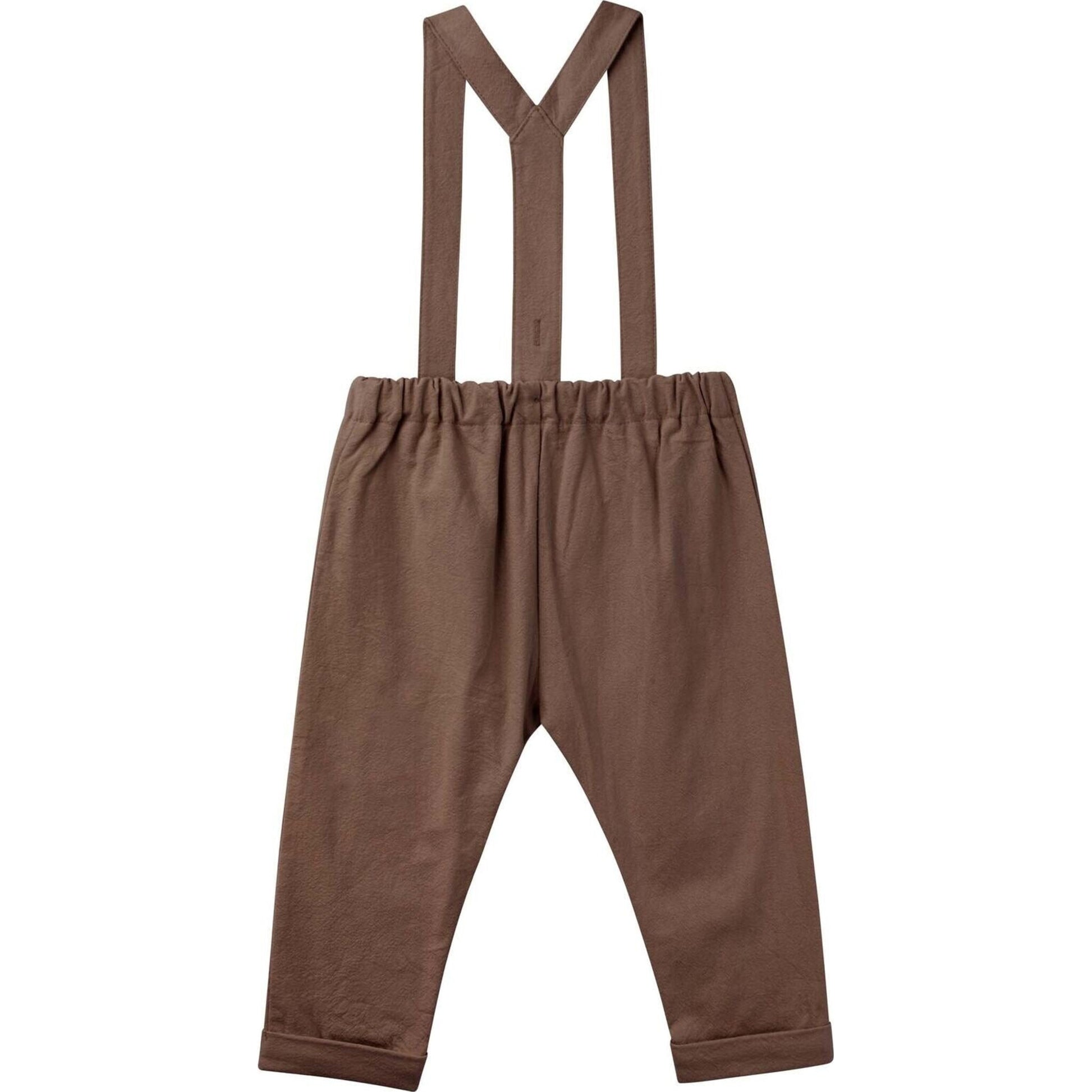 Finley Linen Suspender Pants - Chocolate – children's product by Designer Kidz | Aster & Ruby