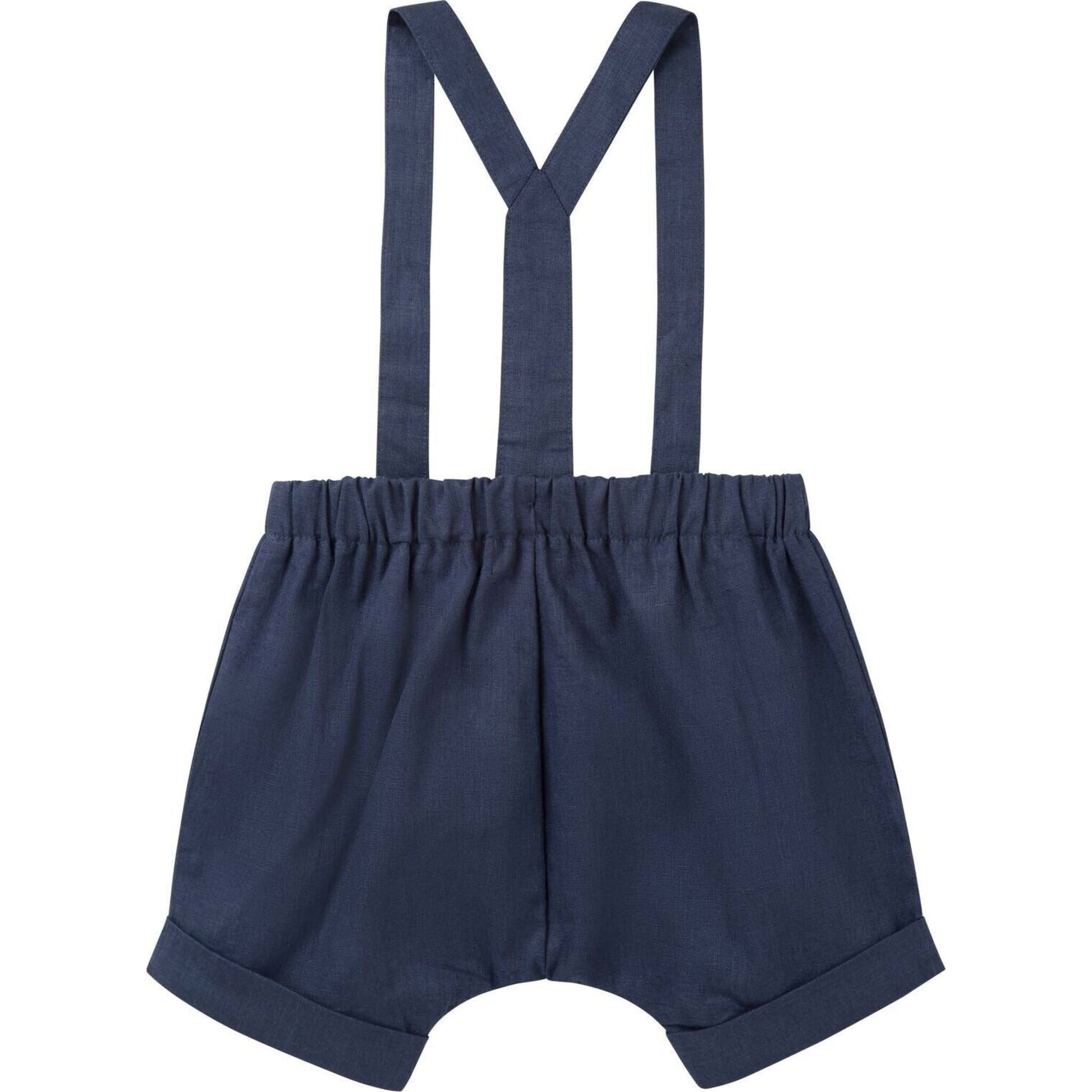 Finley Linen Suspender Shorts - Navy – children's product by Designer Kidz | Aster & Ruby