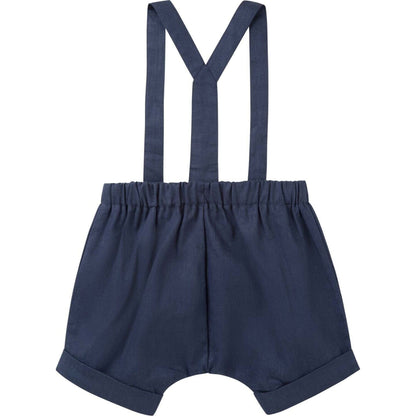 Finley Linen Suspender Shorts - Navy – children's product by Designer Kidz | Aster & Ruby