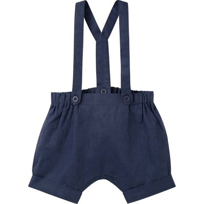 Finley Linen Suspender Shorts - Navy – children's product by Designer Kidz | Aster & Ruby