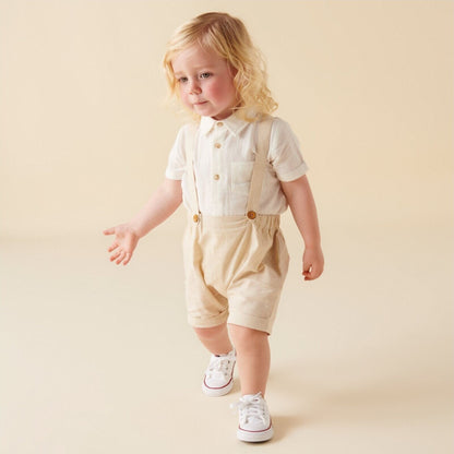Finley Linen Suspender Shorts - Sand – children's product by Designer Kidz | Aster & Ruby
