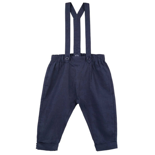 Finley Linen Suspenders Navy - Aster & Ruby