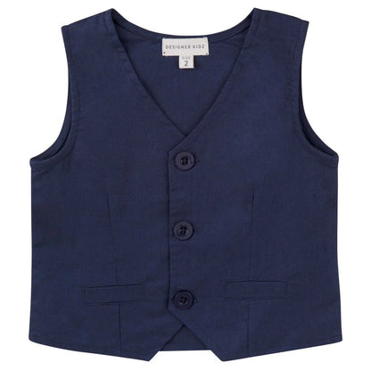 Finley Linen Vest Navy - Aster & Ruby