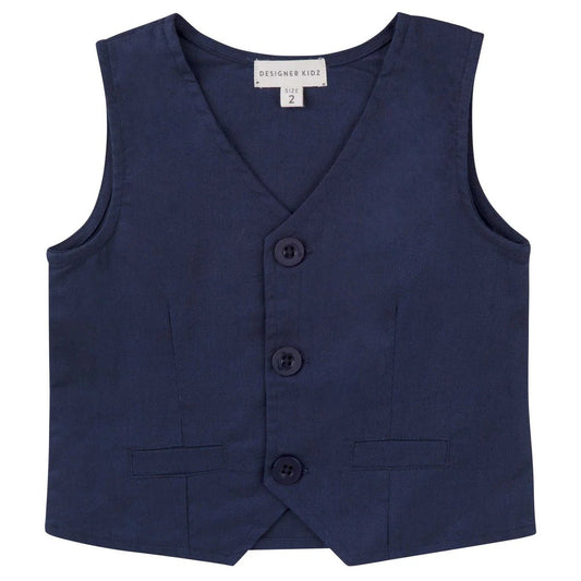 Finley Linen Vest Navy - Aster & Ruby