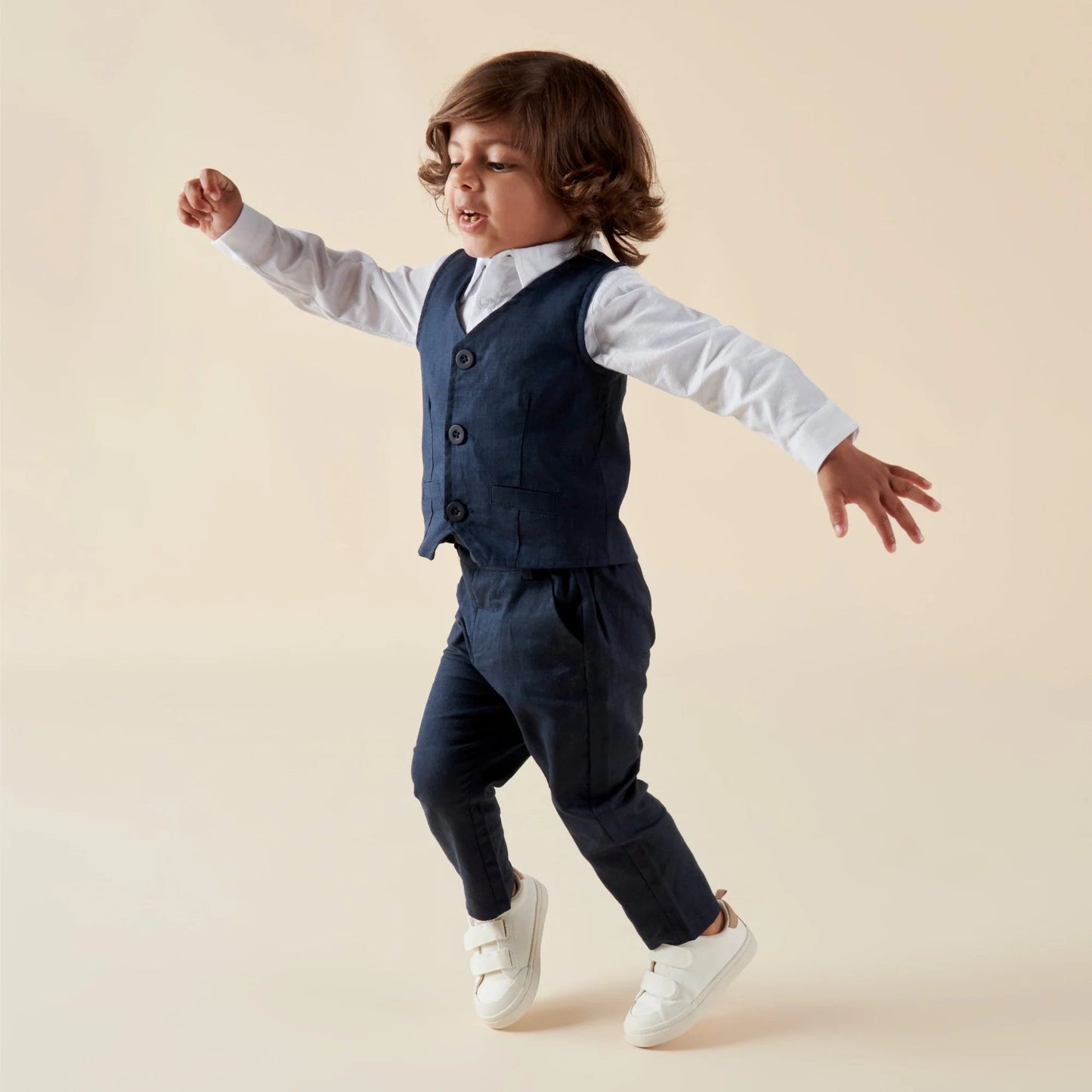 Finley Linen Vest Navy - Aster & Ruby
