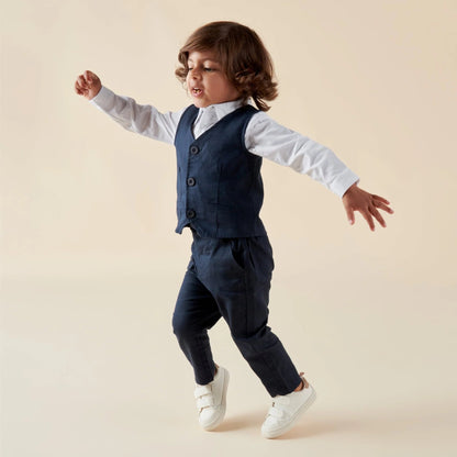 Finley Linen Vest Navy - Aster & Ruby