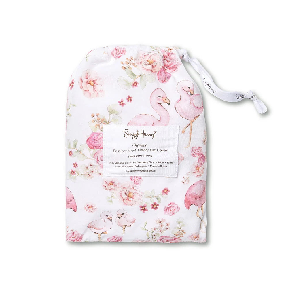 Flamingos Organic Bassinet Sheet / Change Pad Cover