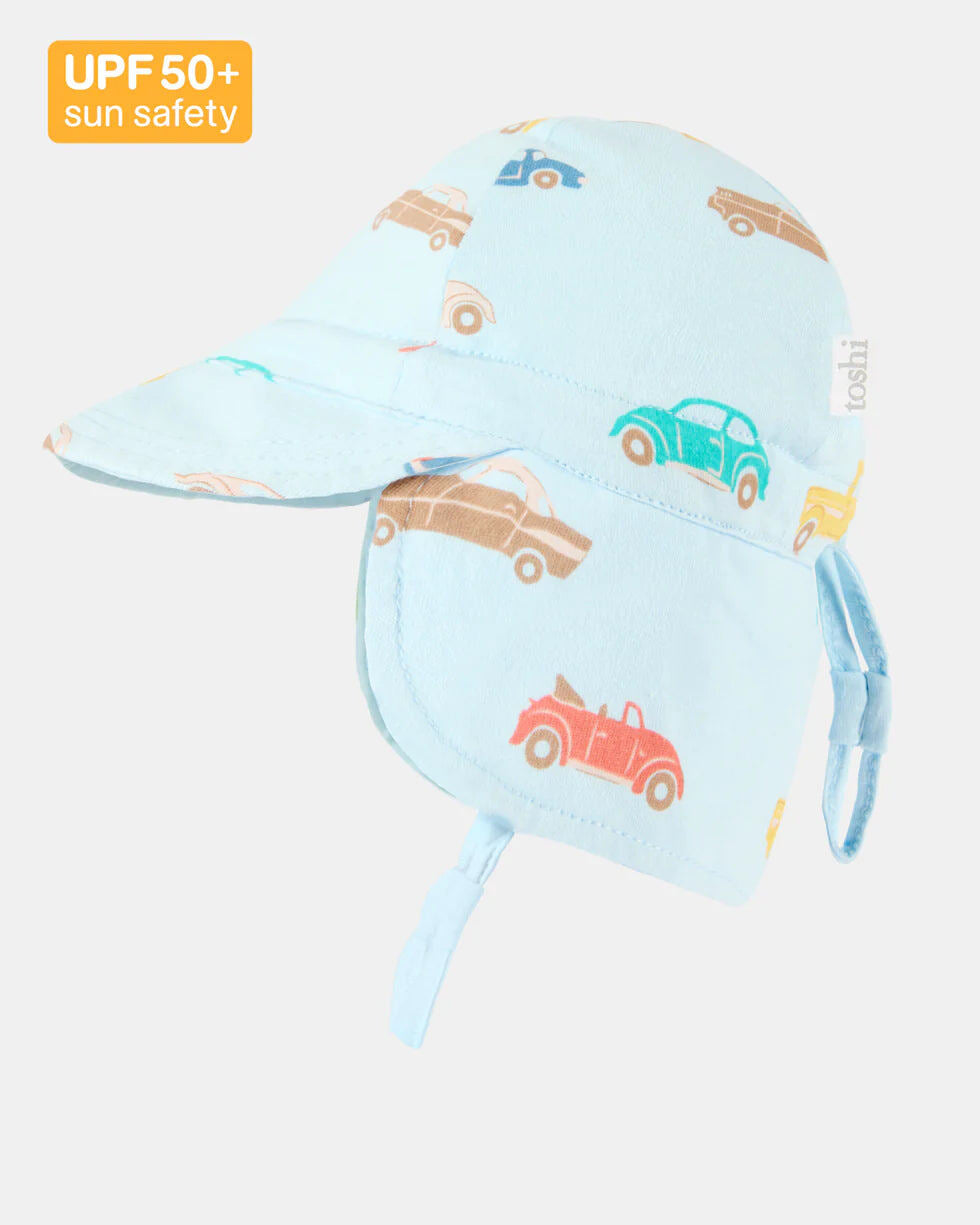 Toshi hat – Flap Cap Down Under Fast Lane Sky from Aster & Ruby