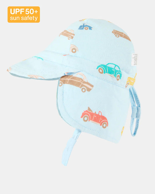 Toshi hat – Flap Cap Down Under Fast Lane Sky from Aster & Ruby