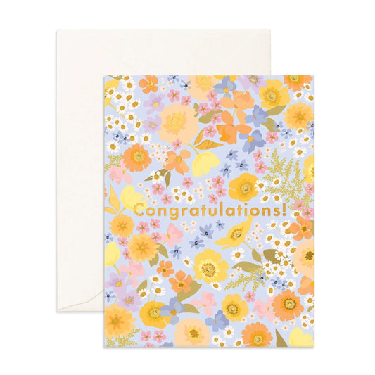 Fox & Follow Congratulations Floralscape Greeting Card-Aster & Ruby