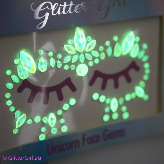 Glitter Girl Unicorn Face Gems Glow In The Dark - Aster & Ruby