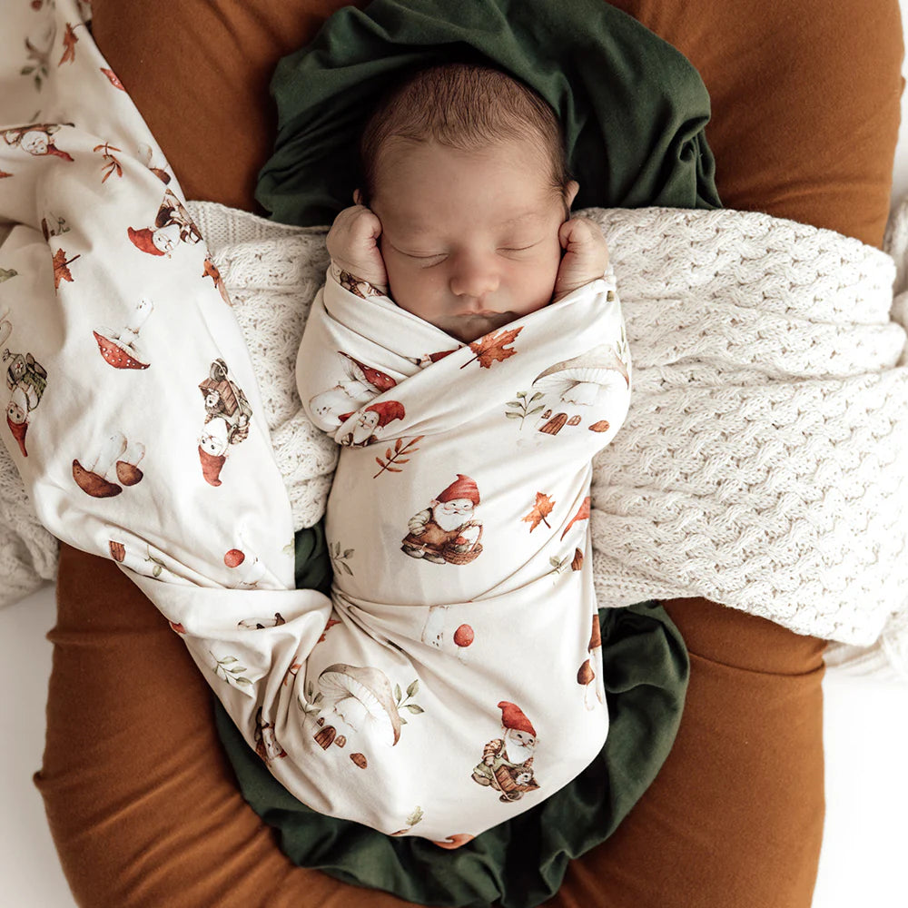 Organic Jersey Wrap & Beanie Set Gnomes