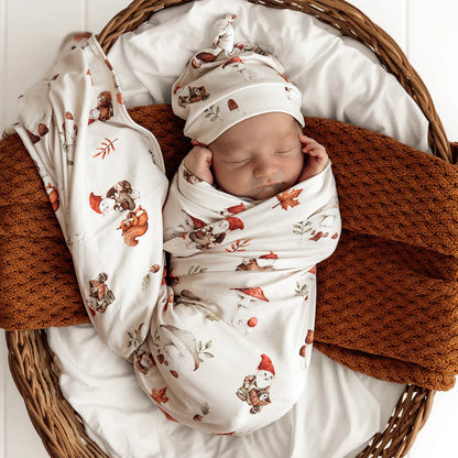 Organic Jersey Wrap & Beanie Set Gnomes