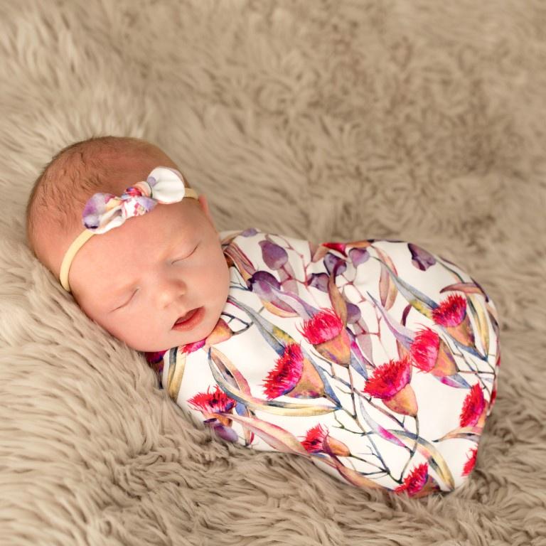 Gumnut Flower Swaddle Wrap-Aster & Ruby