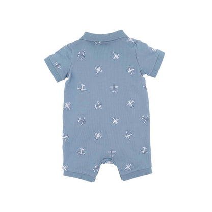 Harlan Embroidered SS Polo Romper - Aster & Ruby
