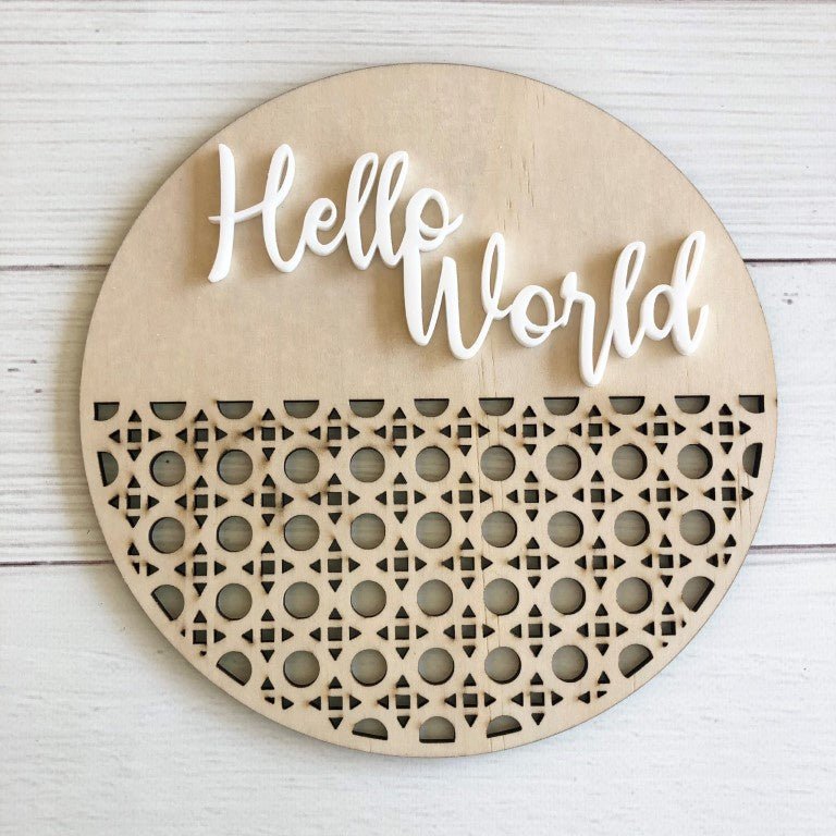 Hello World 3D Rattan Plaque-Aster & Ruby