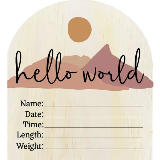 Hello World Desert Wooden Arch Birth Disc - Aster & Ruby