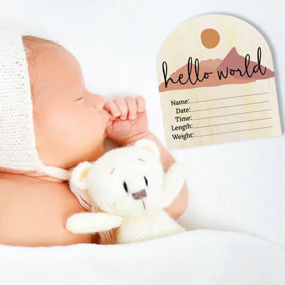 Hello World Desert Wooden Arch Birth Disc - Aster & Ruby