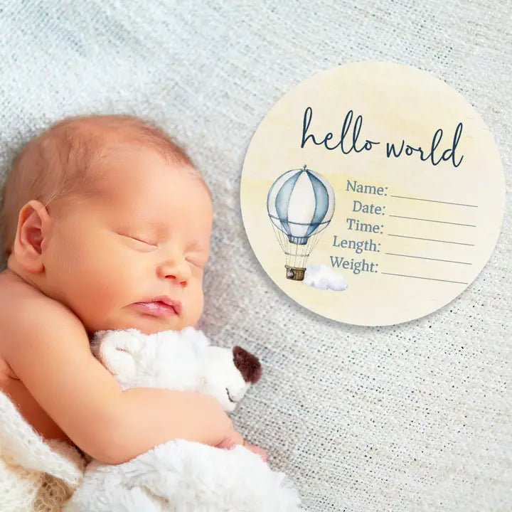 Hot Air Balloon Wooden Birth Disc - Aster & Ruby
