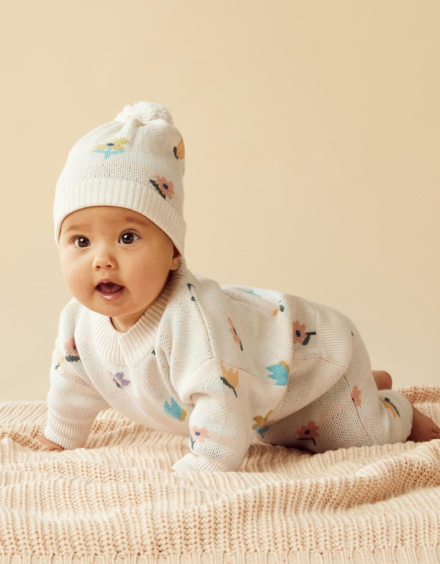 Wilson & Frenchy Flower Pop Organic Knitted Jacquard Beanie | Aster & Ruby