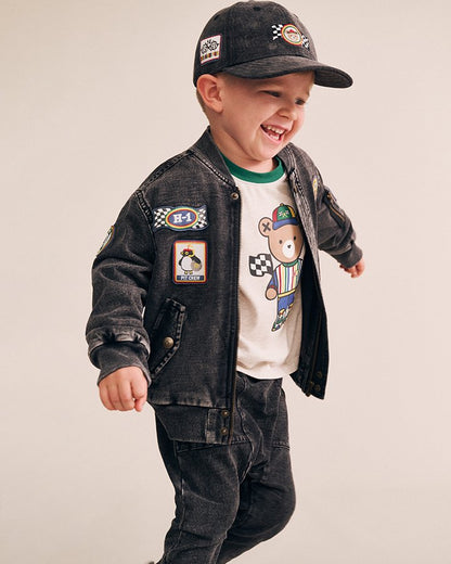 Black Knit Denim Patches Jacket