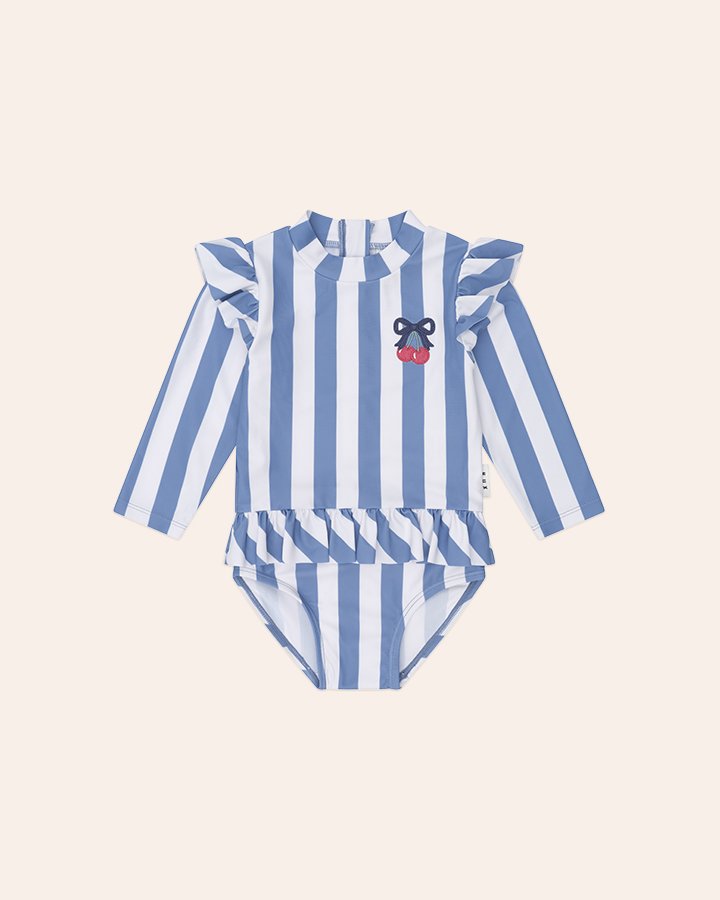 Vintage Stripe Cherry Peplum Swimsuit