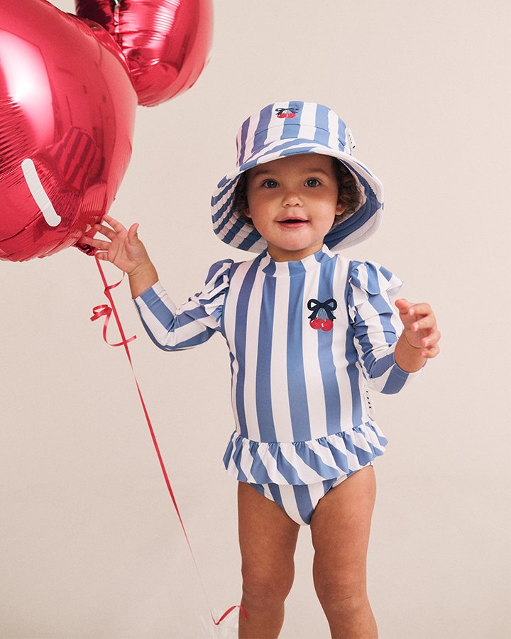 Vintage Stripe Cherry Peplum Swimsuit