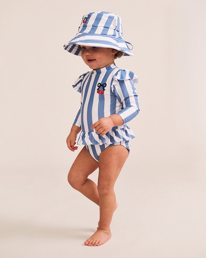 Vintage Stripe Cherry Peplum Swimsuit
