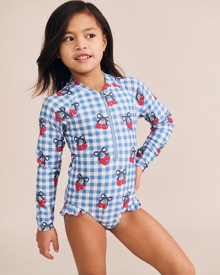Cherry Gingham Raglan Swimsuit