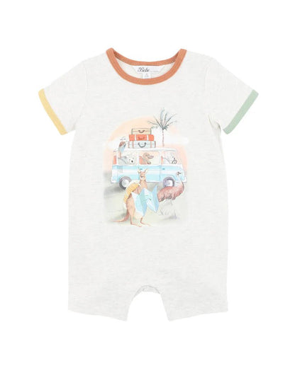Ivan Camp Scene Short Sleeve Romper - Aster & Ruby