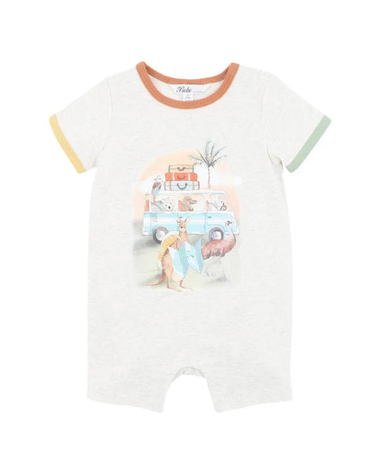 Ivan Camp Scene Short Sleeve Romper - Aster & Ruby