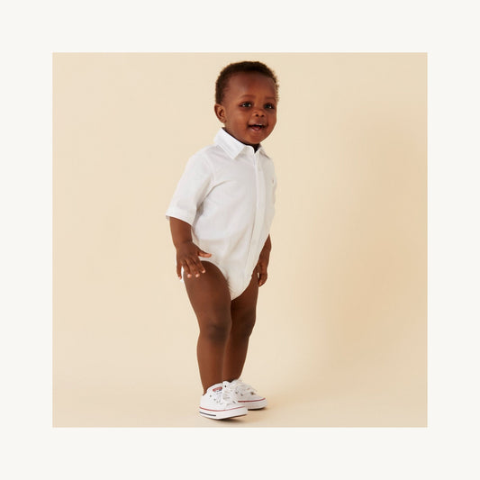 Jackson S/S Formal Romper - White – children's product by Designer Kidz | Aster & Ruby