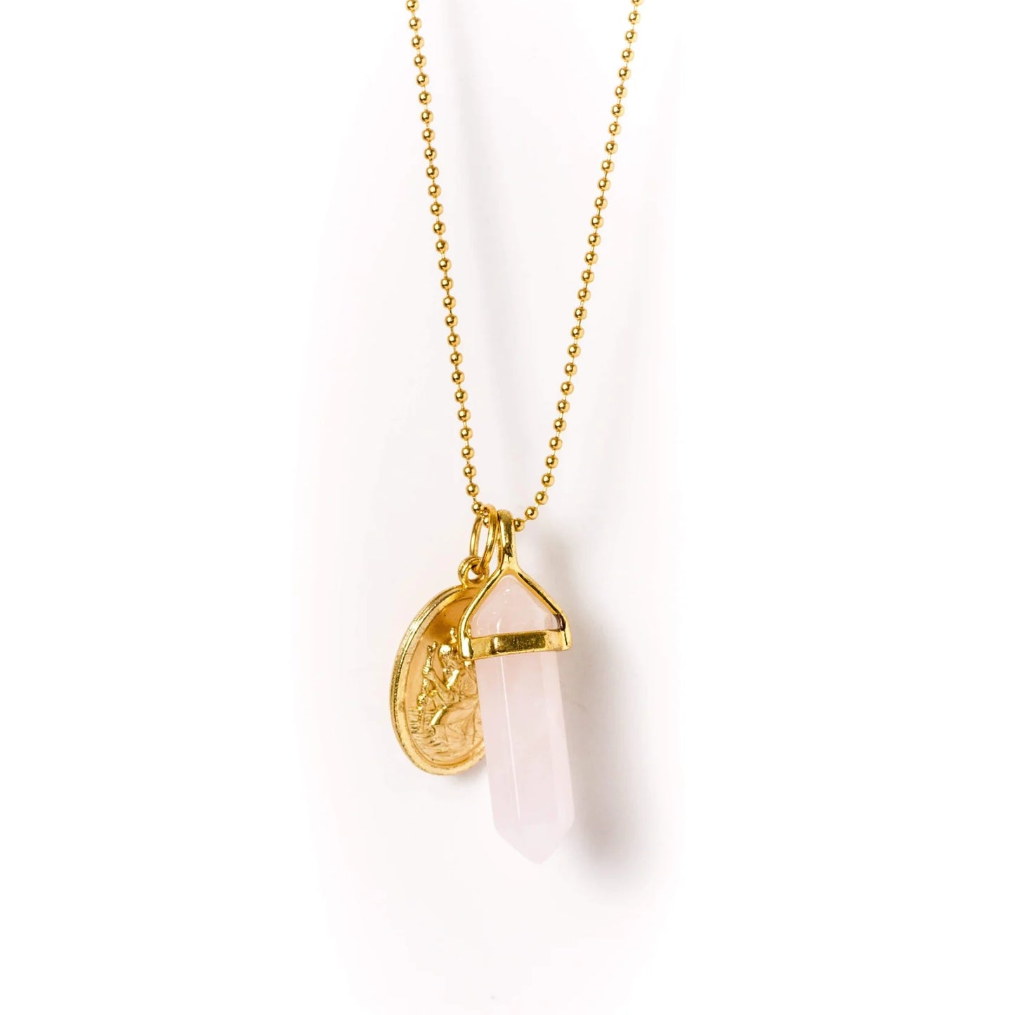 Gold Pendent Necklace Rose Quartz