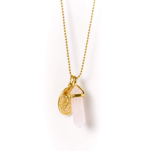 Gold Pendent Necklace Rose Quartz