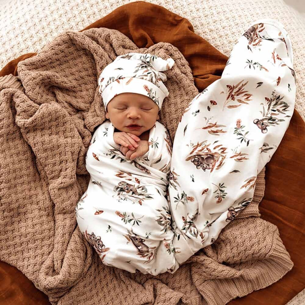 Koala Organic Jersey Wrap & Beanie Set - Aster & Ruby