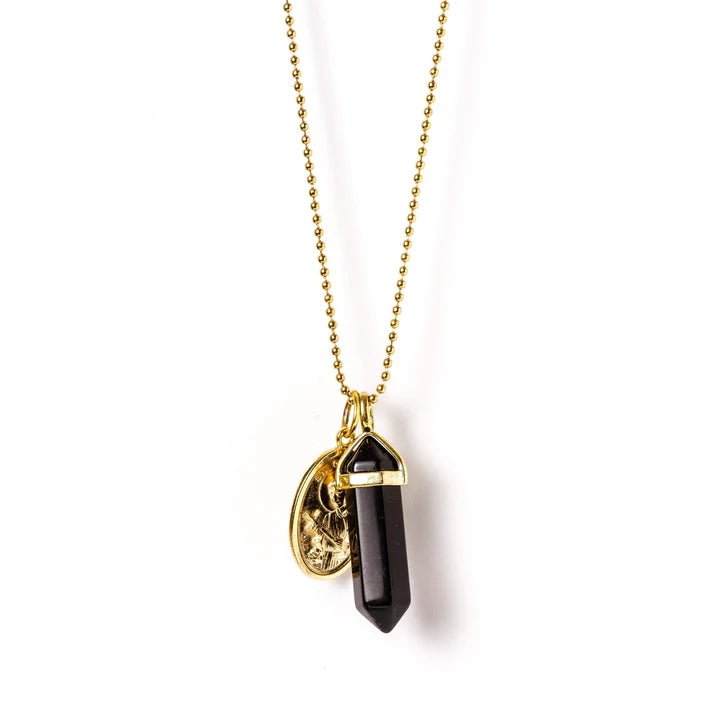 Laced With Kindness Gold Pendent Necklace - Onyx - Aster & Ruby