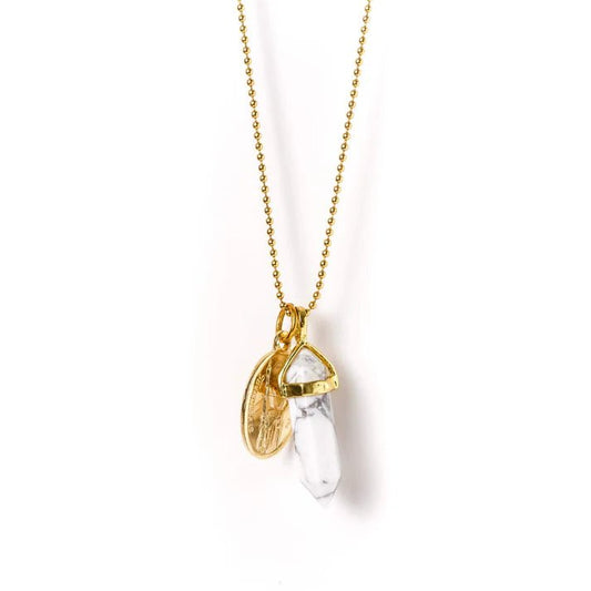 Laced With Kindness Gold Pendent Necklace - White Howlite - Aster & Ruby