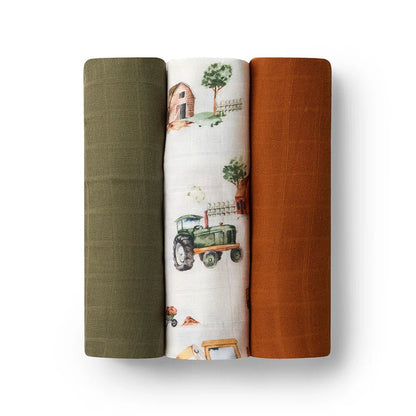Large Organic Muslin Wraps 3 Pack - Olive/Diggers/Bronze - Aster & Ruby