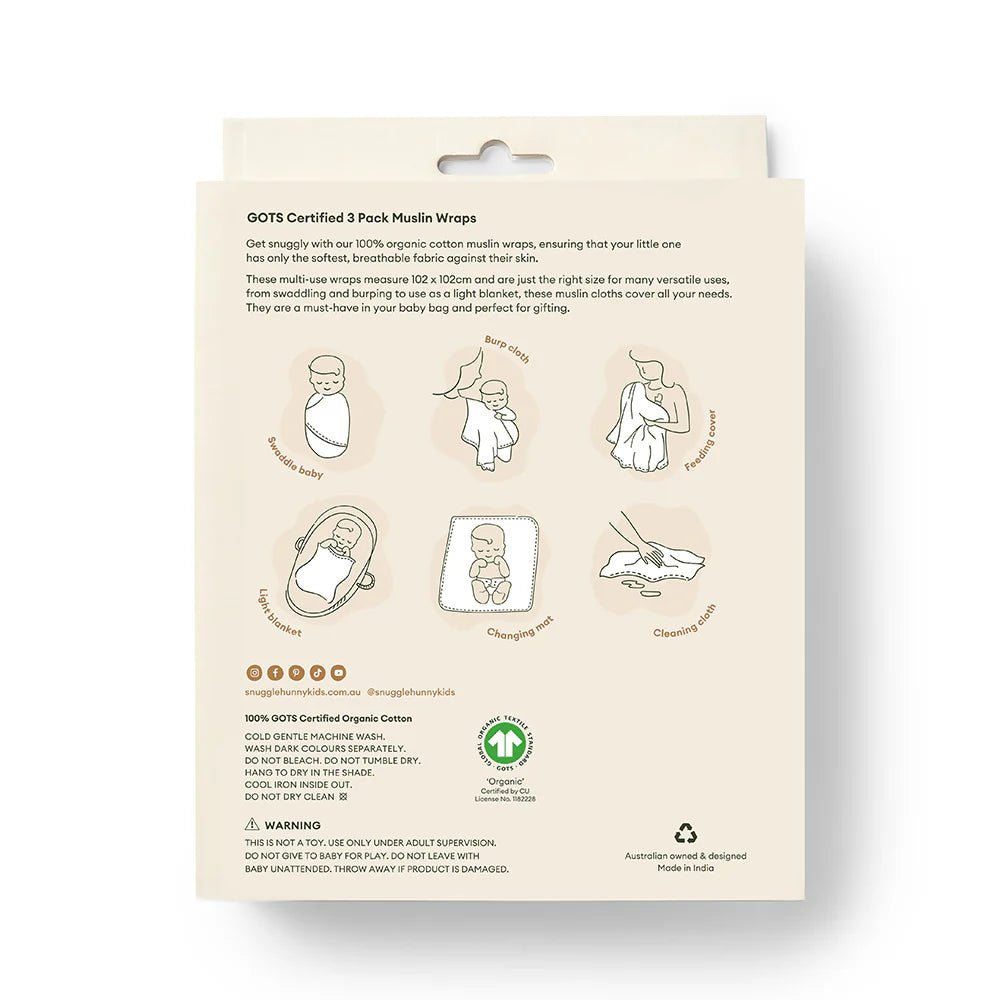 Large Organic Muslin Wraps 3 Pack - Sage/Dog Park/Pebble - Aster & Ruby