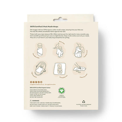 Large Organic Muslin Wraps 3 Pack - Sage/Dog Park/Pebble - Aster & Ruby