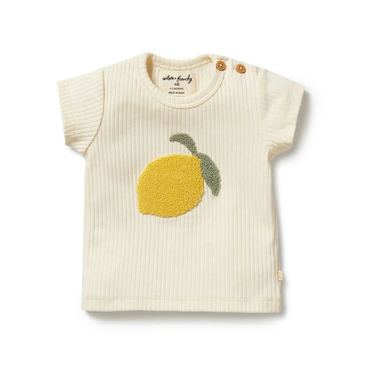 Lemon Leaf Embroidered Organic Tee - Aster & Ruby