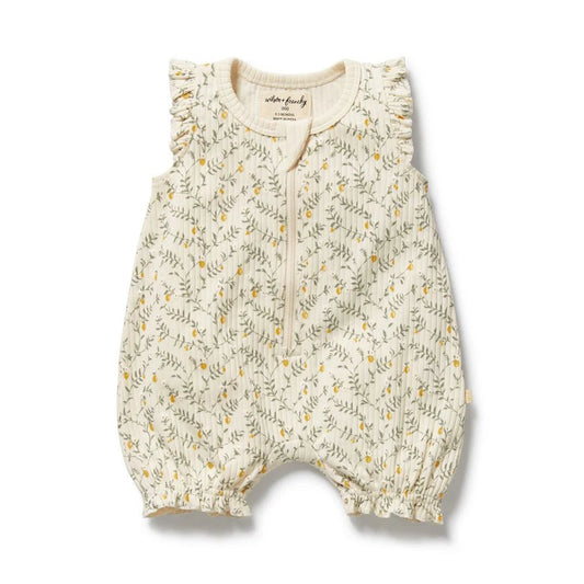 Lemon Leaf Organic Ruffle Zipsuit - Aster & Ruby