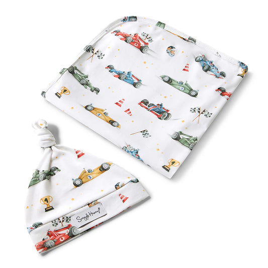 Little Racers Organic Jersey Wrap & Beanie Set