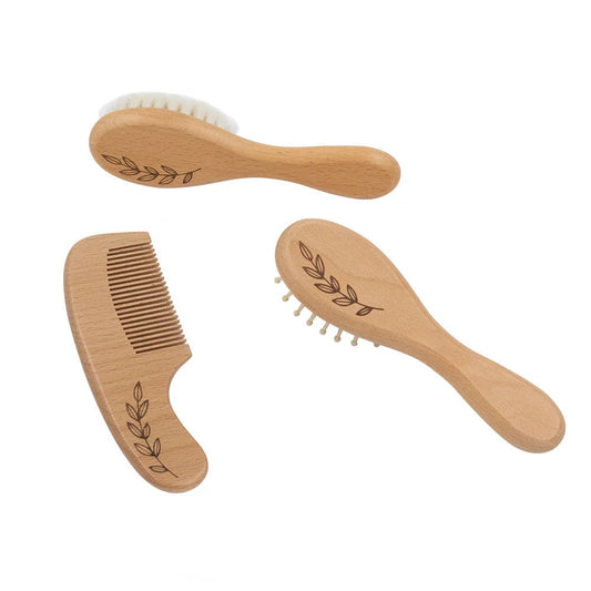 Living Textiles 3pc Baby Wooden Brush & Comb Set - Aster & Ruby