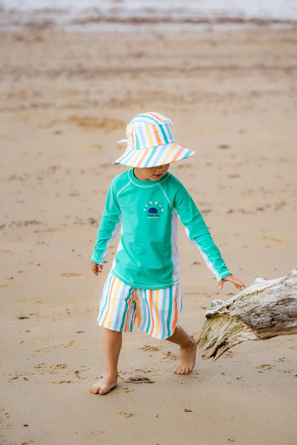 Luca Stripe Swim Hat with Quick Release Neck Tie - Aster & Ruby