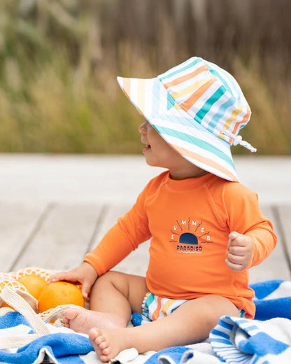 Luca Stripe Swim Hat with Quick Release Neck Tie - Aster & Ruby