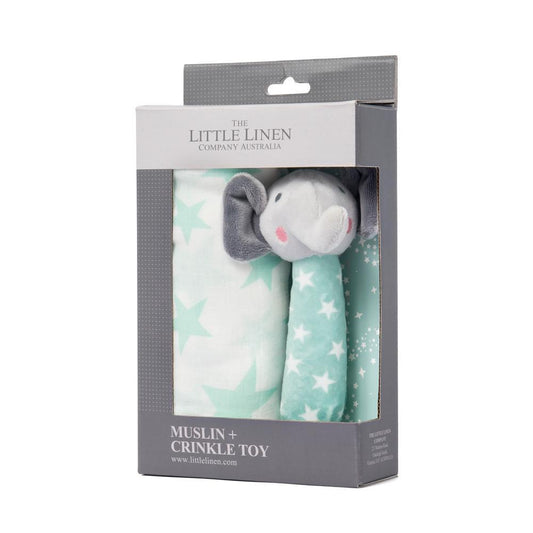 Muslin Wrap & Crinkle Toy Set Elephant-Aster & Ruby