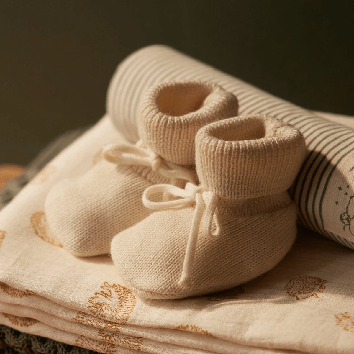 Natural Baby Merino Knit Drawstring Booties-Aster & Ruby