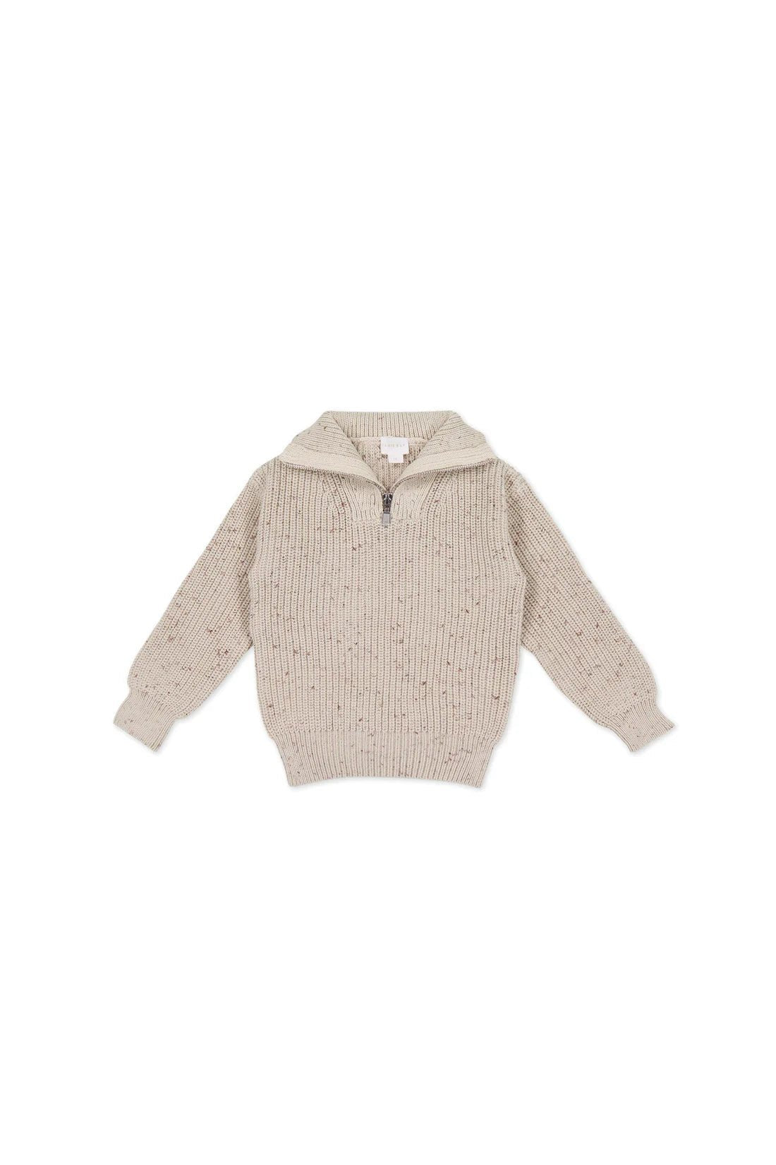 Nicholas Half Zip Jumper - Oatmeal Little Fawn Elk Fleck - Aster & Ruby