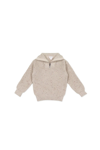 Nicholas Half Zip Jumper - Oatmeal Little Fawn Elk Fleck - Aster & Ruby